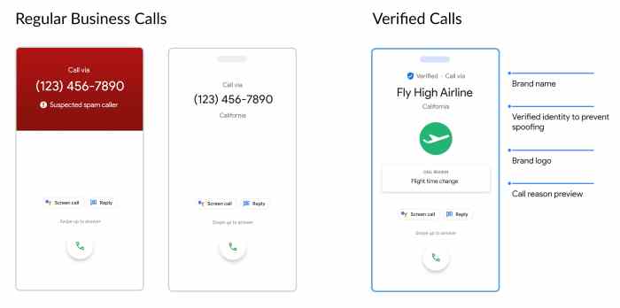 Google phone app verified calls lg samsung context fraud spam reduction