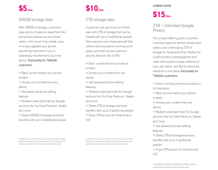 Unlimited Google photos unlimited storage t mobile google one 2 tb