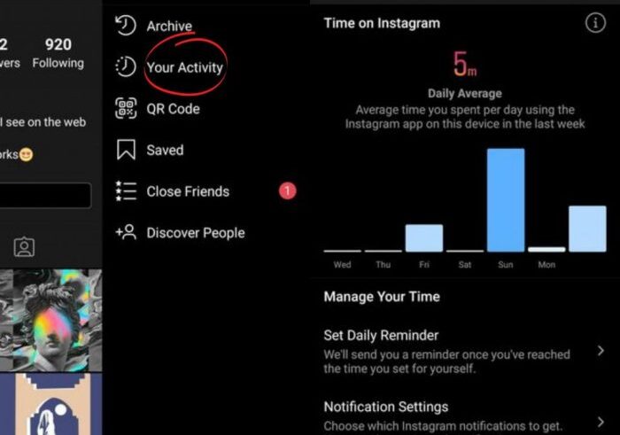 Instagram your activity dashboard time spent