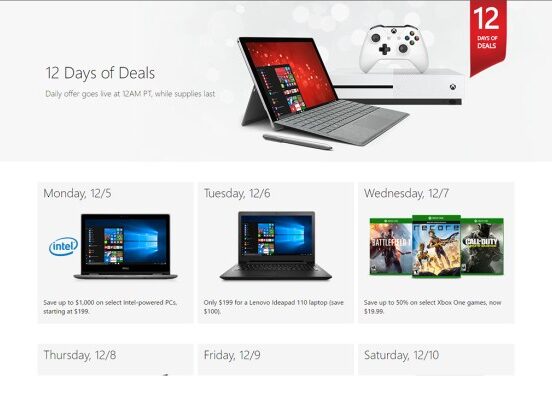 Microsoft 12 days of deals promotions discounts surface xbox pc