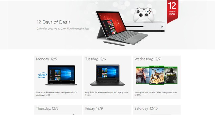 Microsoft 12 days of deals promotions discounts surface xbox pc