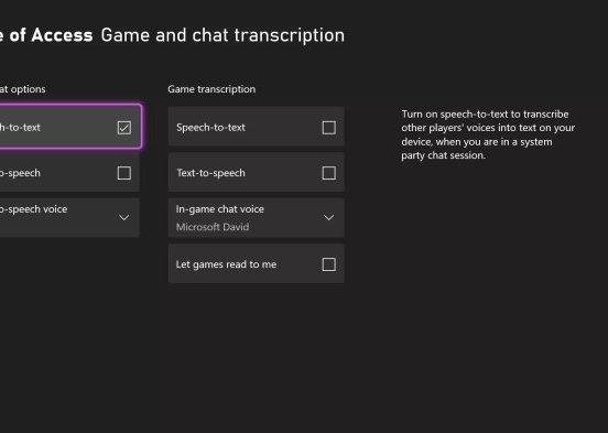 Xbox accessible party chat test speech synthesis transcription