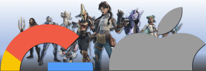 Epic games fortnite apple google ban playbook in game events