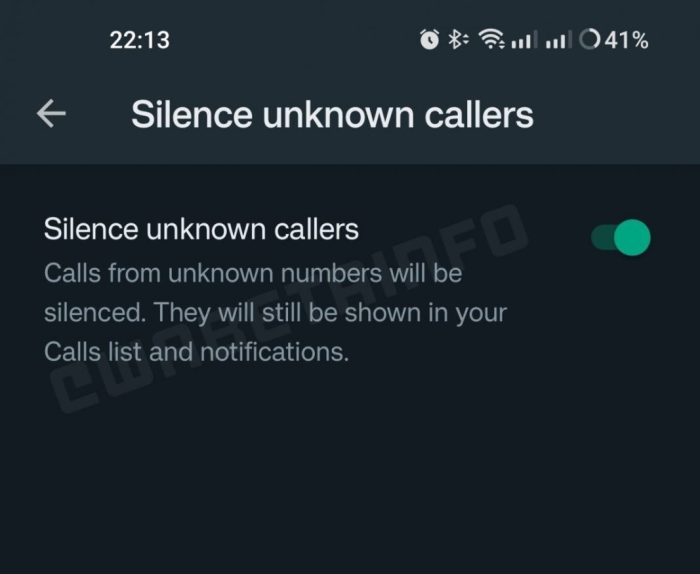 Whatsapp silence unknown callers privacy feature spam