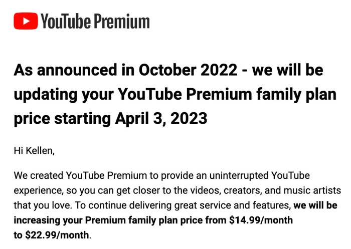 Google raising price of youtube premium