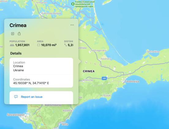 Apple maps weather apps crimea russia territory