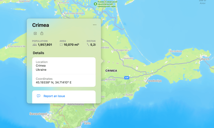 Apple maps weather apps crimea russia territory