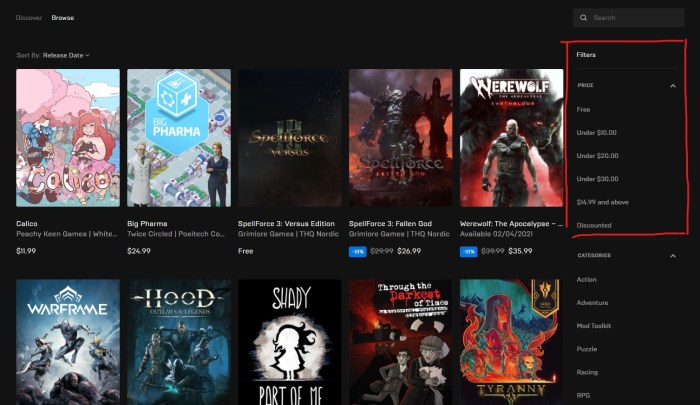 Epic games store wishlist track games buying later sale price