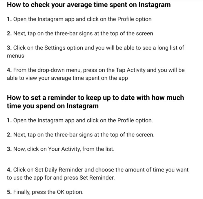 Instagram your activity dashboard time spent