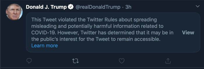 Twitter trump censored tweet government moderation