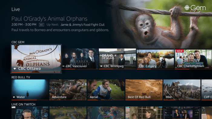 How use amazon fire tvs live tab menu