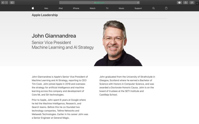Apple replace siri leader john giannandrea