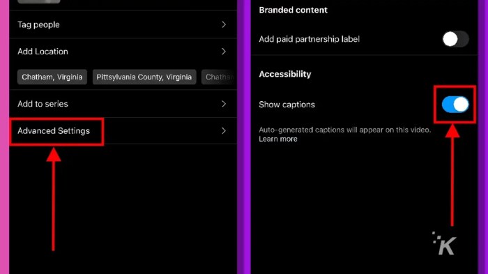 How to instagram turn captions on off